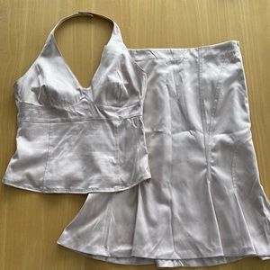 COPY - H&M pink satin halter top and trumpet skirt.